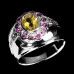 Серебряное кольцо с натуральным Цитрином и Родолитами 18р