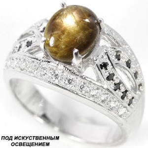 Серебряное кольцо с натуральным Звездчатым Сапфиром и Cz 17.5р