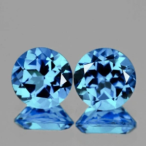 Натуральный голубой Топаз круг пара 7мм 3.30ct
