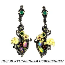 Серебряные серьги с натуральными Опалами Шпинелью Хромдиопсидами Изумрудами Гранатами Перидотами и Родолитами