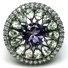 Серебряное кольцо с натуральными Аметистами Празиолитами и Cz 18.5р