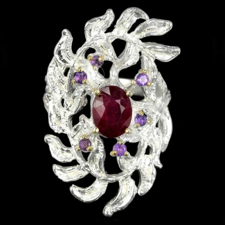 Серебряное кольцо с Рубином и Аметистом 16р