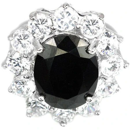 Серебряное кольцо с черной Шпинелью и Cz 16.5р Серебряное кольцо с черной Шпинелью и Cz 16.5р