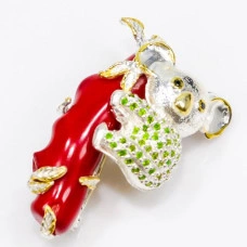 Серебряная брошь с натуральным Кораллом Хромдиопсидами и Шпинелью